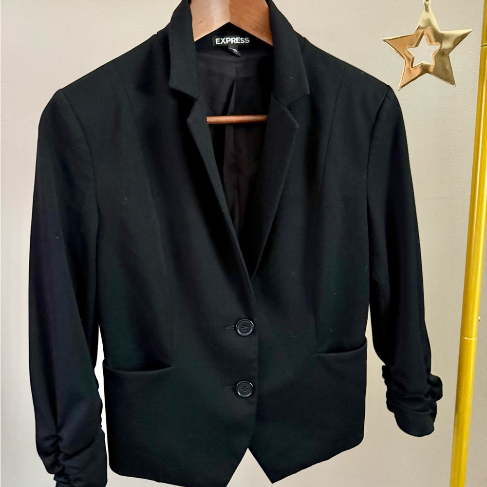 Express Classic Black Blazer With Cuff Accents